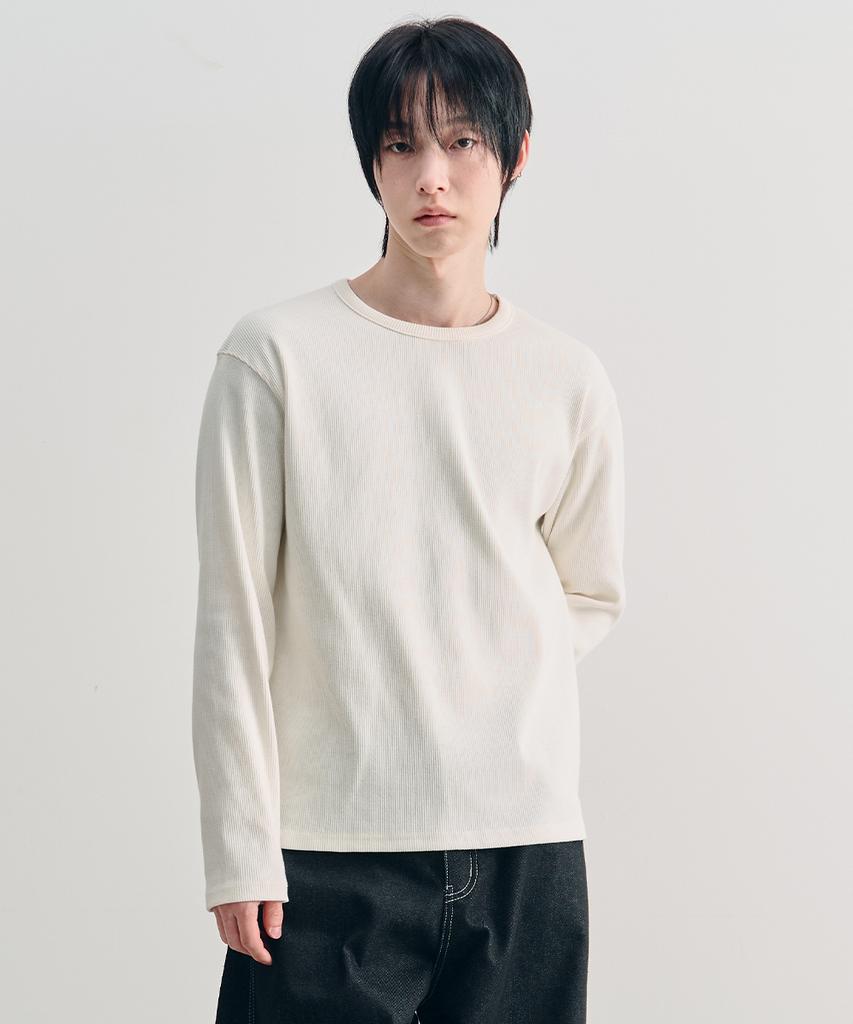 ARRAYED Ribbed Long Sleeve Crop T-Shirt [Black]