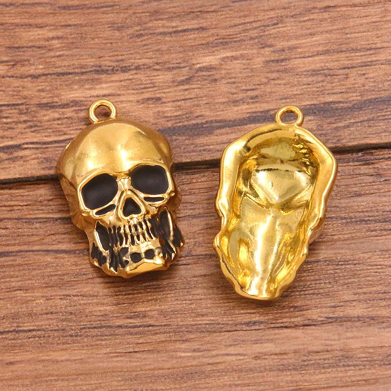 1pcs Stainless Steel Gold Color Oil Drip Pendant Pharaoh Skull Pendant