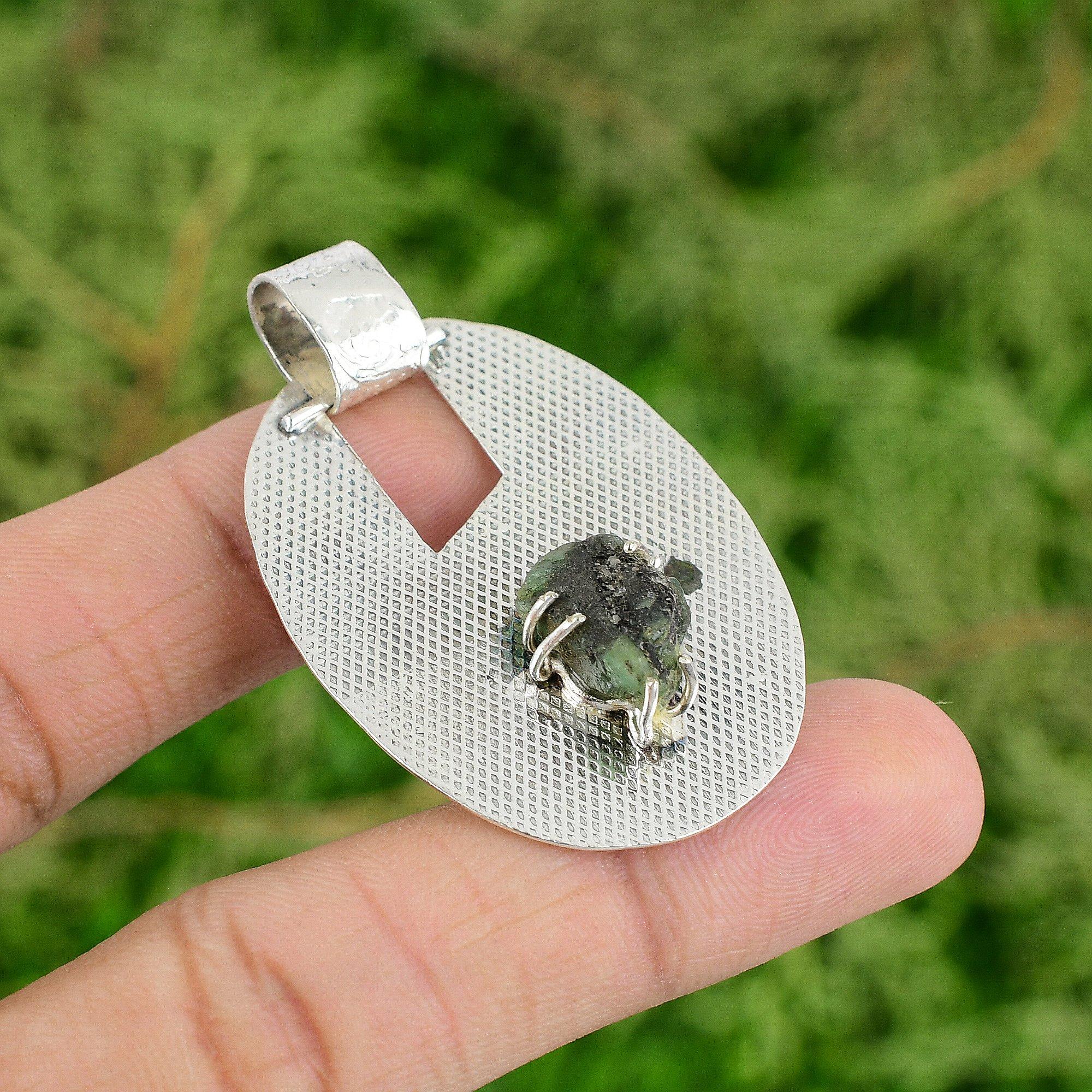 

Daughters Day Sale Chrysoprase Rough Gemstone Pendant Jewelry Sterling Silver