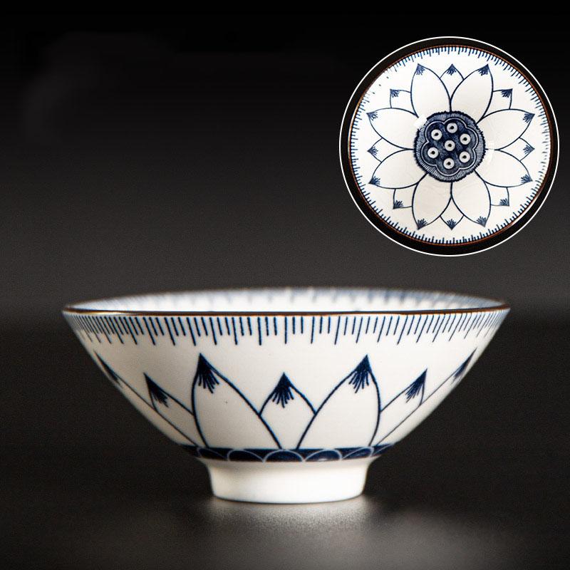 85ml Retro Blue and White Porcelain Cone Teacup Anti Scaling Hand-Painted Ceramic Tea Bowl Travel Meditation Cup Chinese Tea