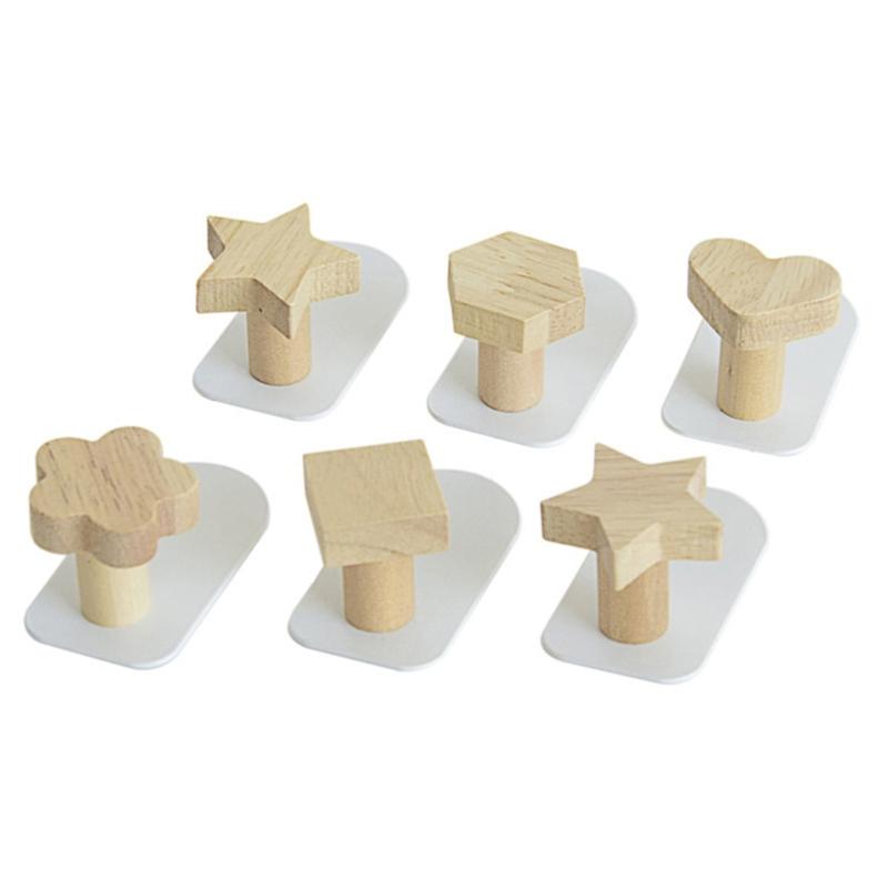 Wood Wall Hook Hanger Wall Mounted Hook Heart Star Hexagon Flower Metal Hooks