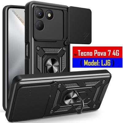 Slide Lens Armor Funda for Tecno Pova 7 4G Case for Tecno Pova 7 4G LJ6 Case Magnetic Ring Stand Holder Cover Shockproof Capa