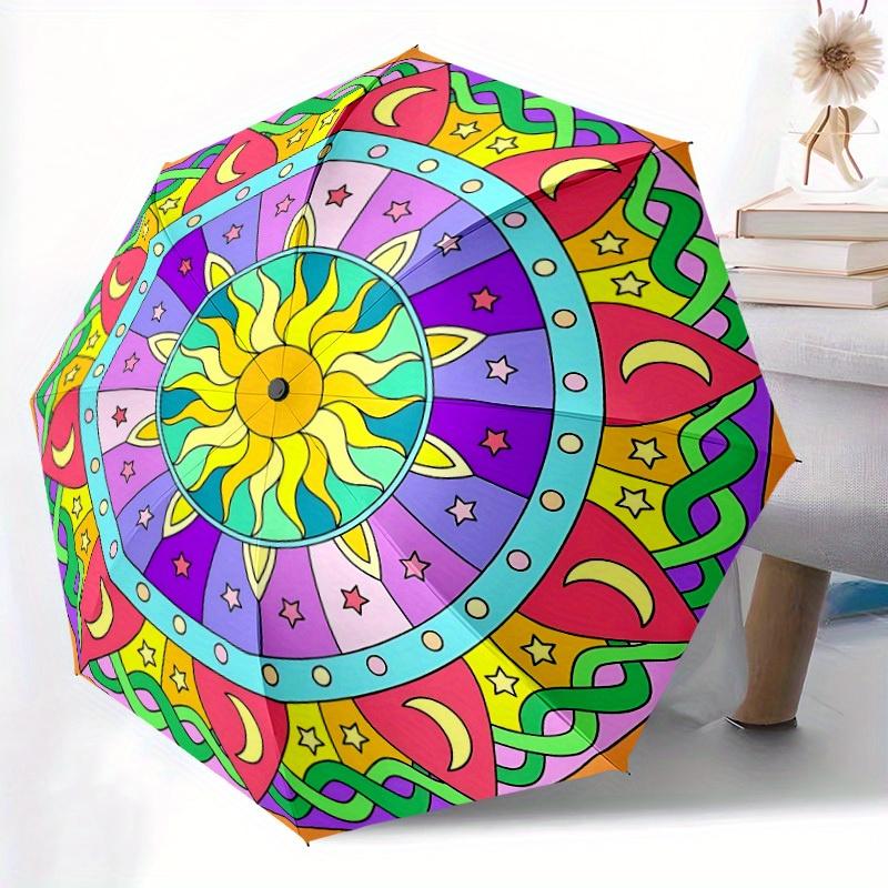 1pc Sunflower Mandala Folding Umbrella , 8 Ribs Casual Durable Lightweight Portable Travelling Umbrella For Men & Women Yy250728152