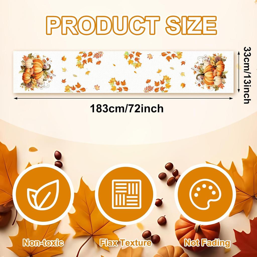 72 x 13 Inch Fall Pumpkin Table Runner - Autumn Harvest Pumpkin and Sunflower Pattern for Thanksgiving Day, Home Gatherings, Kitchen, Mantel, Dining