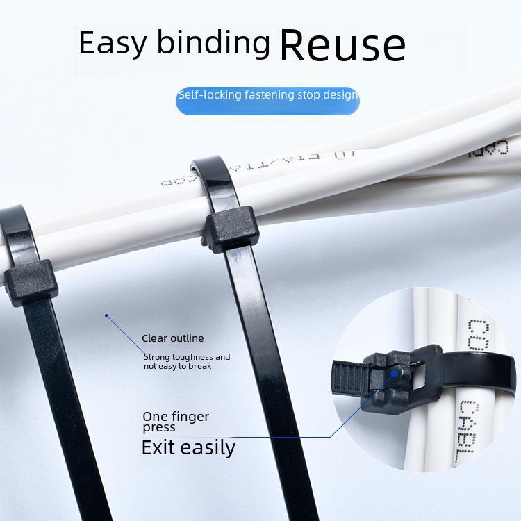 Reusable Nylon Cable Tie with Square Head, Black & White