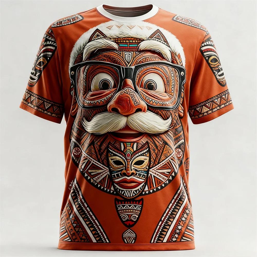 Pánská trička s dlouhým rukávem s módním 3D potiskem vzoru Santa Clause s kulatým výstřihem - Měkká polyesterová tkanina se střední pružností, letní oblečení volného střihu