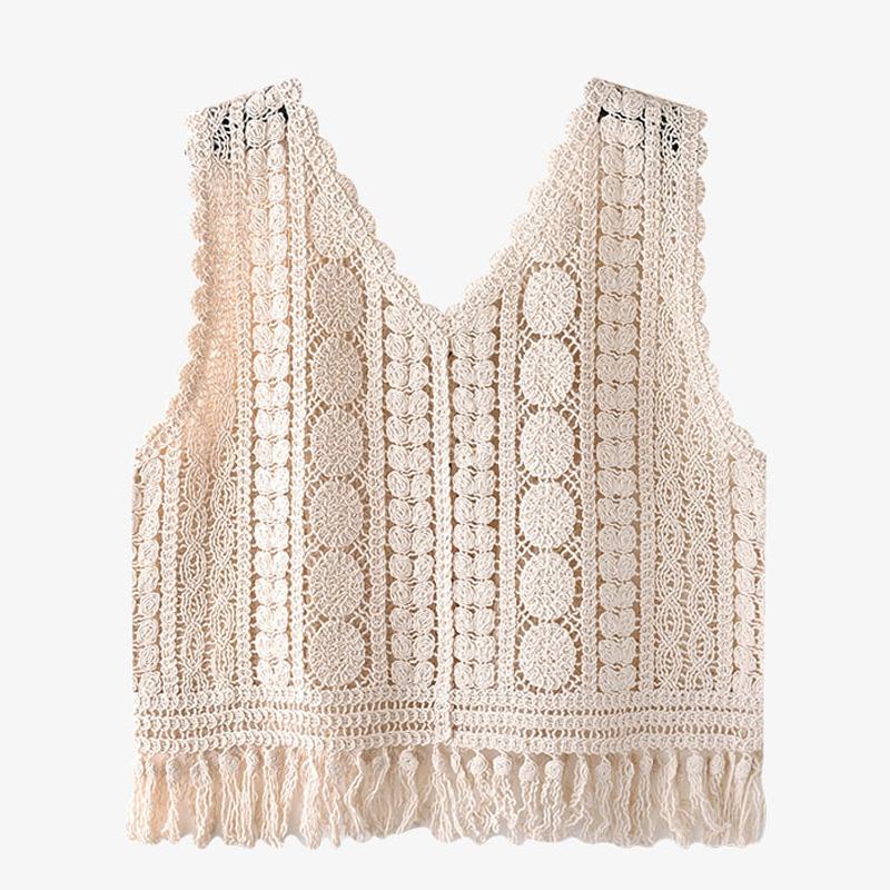 Crochet Vest Fringed Sleeveless Hollow-out Openwork Button-front Knit Blouse Sweater Vest Women Boho Festival Spring Summer 2026