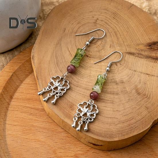 1 pár dámských visacích náušnic Dutý květ Vintage čínský styl Tvar bambusového kloubu Náušnice k Hanfu a Qipao Dlouhé střapcové visací náušnice