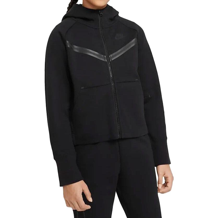 Nike Girls Tech Fleece Hoodie Black/Black Kids Streetwear CZ2570-010
