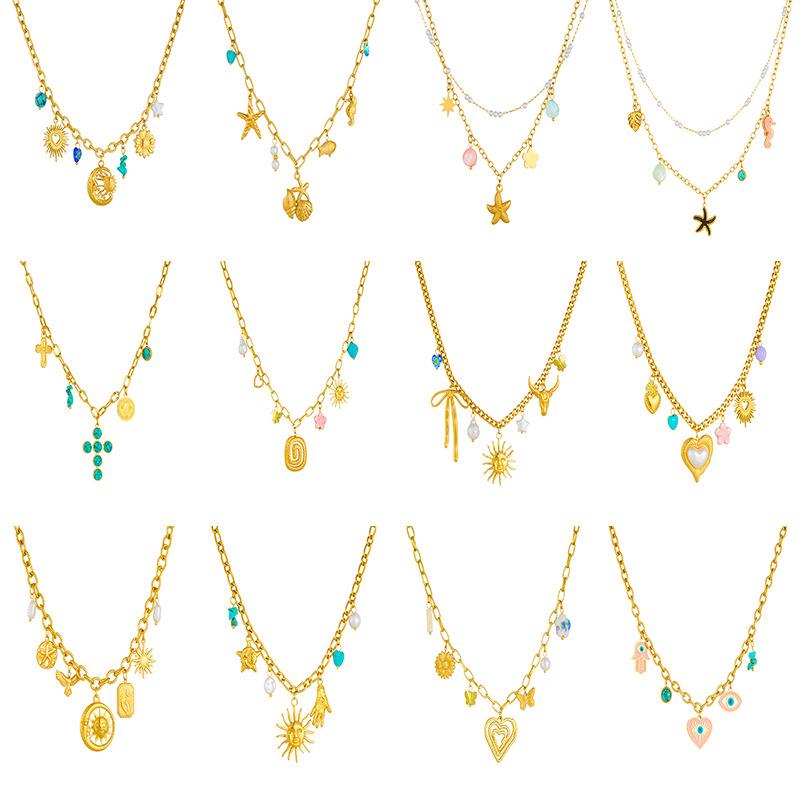 Women's Sporty Cross Border Fashion Spiral Elliptical Heart Shaped Large Pendant Sweater Chain Crystal Butterfly Flower Necklace