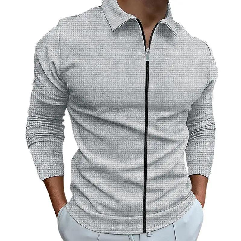 2024 Fashion Popular Waffle Solid Plaid Jackets Men's Long-sleeve Lapel Zipper Cardican Casual Sports Coats New Male Sweatshirts