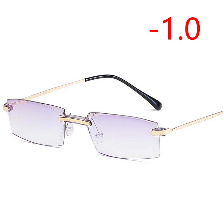 

-1 -1.5 -2 -2.5 -3 -3.5 -4.0 Luxury Diamond Cutted Style Rimless Myopia Glasses Men Anti-blue Light Short-sight Eyeglasses Women