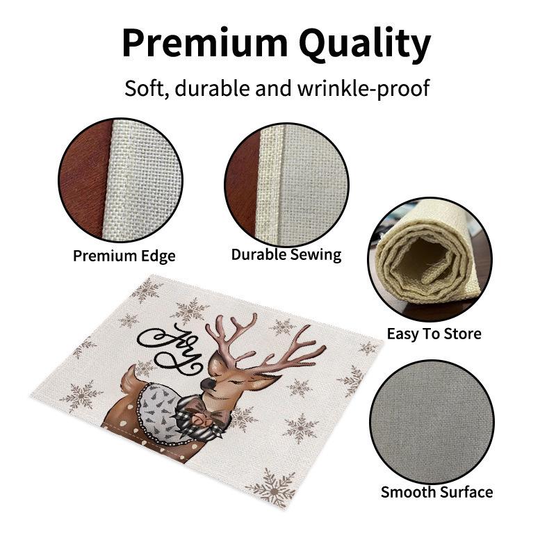 Festive Christmas Linen Table Mats - Heat Resistant Western Style Decor