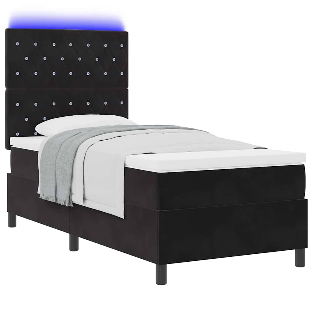 LED Box Spring Bed with Mattress Black 90 X 190 Cm Fabric