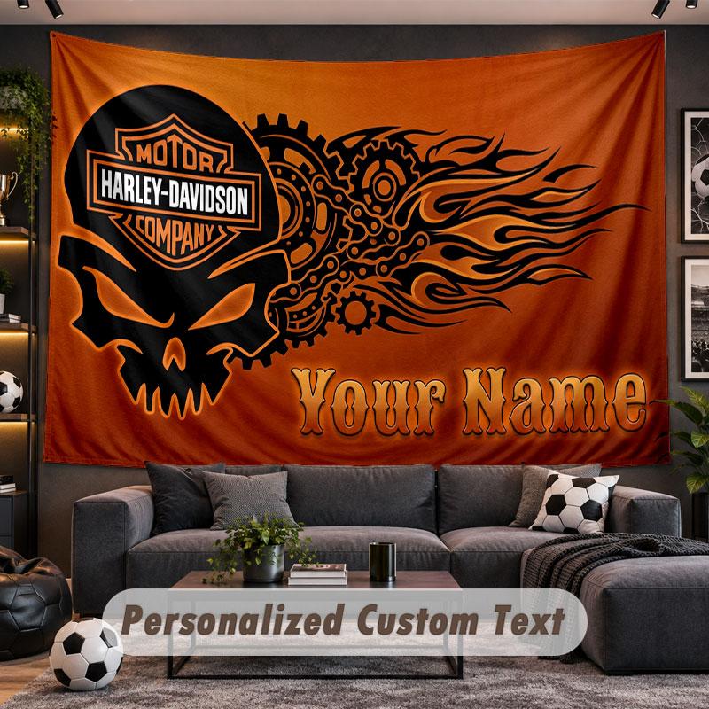 Wall Hanging Tapestry Custom NameHarley-Davidson Pattern Personalized Printed Fabric Wall Decor