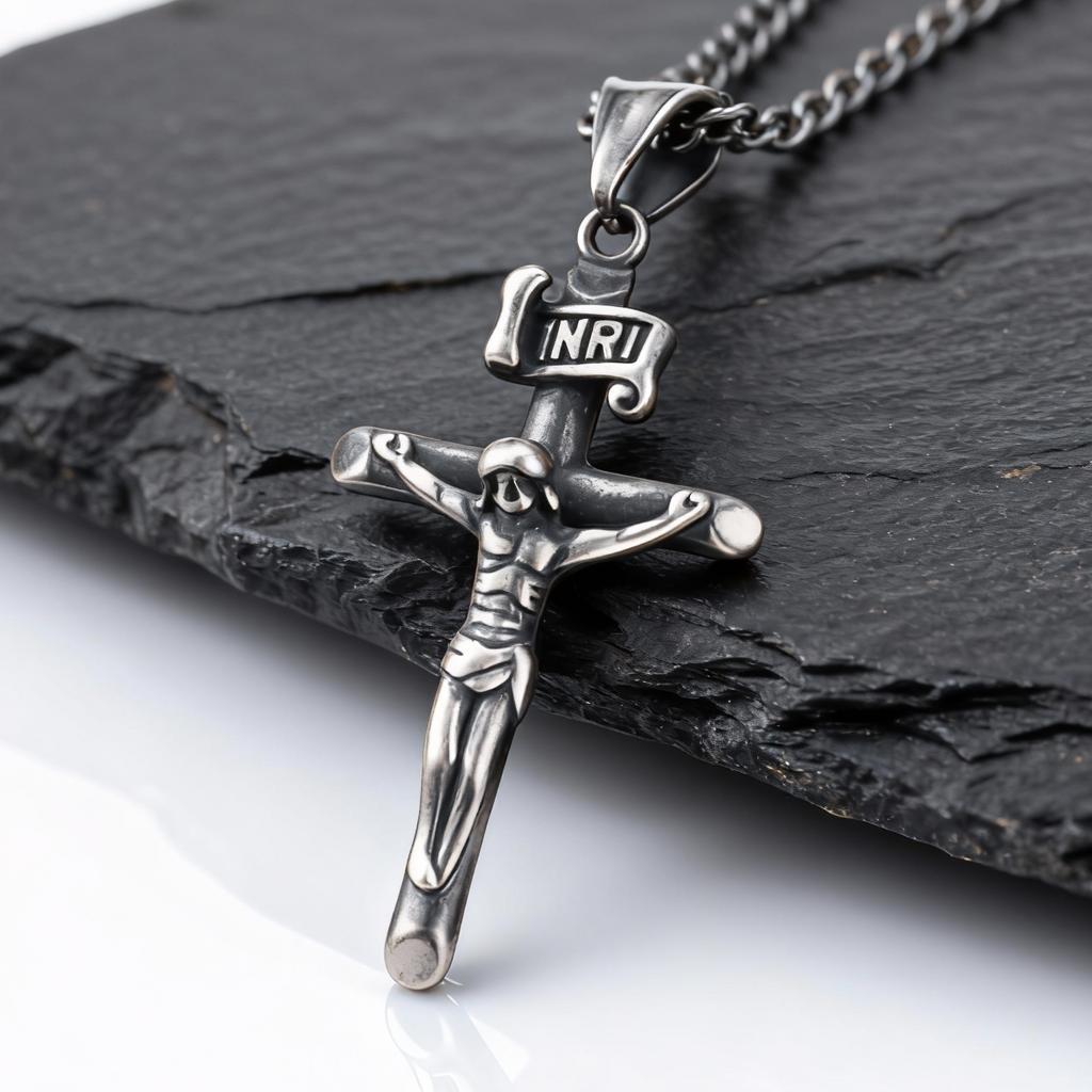 Waterproof Catholic Cross Necklace for Men,Stainless Steel Crucifix Pendant with 60cm Cuban Chain,Religious Jewelry Gift