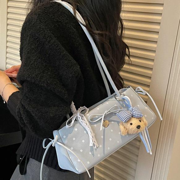 2026 Trendy Women's Polka Dot Bow Single-Shoulder Baguette Bag