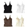 V Neck Tank Top for Women Double Lined Ribbed Sleeveless Basic Shirts with Built-in Bra Summer Padded Going Out Tops
