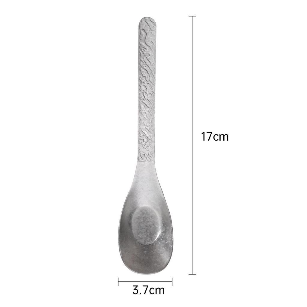 Titanium Hammered Texture Spoons Set - Includes Children's, Deepened Soup, Flat, and Ice Flower Spoons.