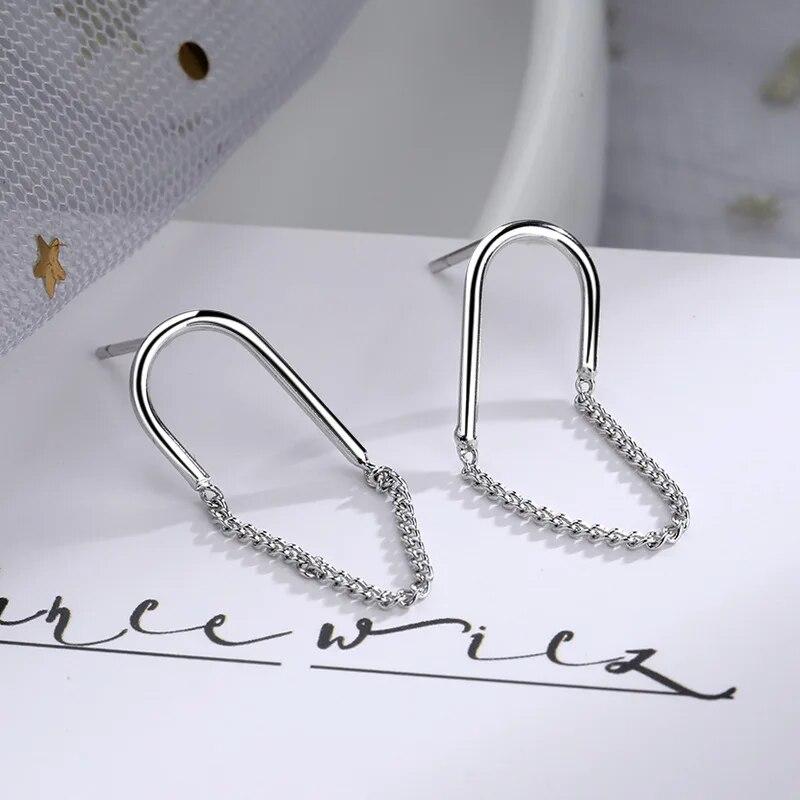 Long Silver Plated Tassel Link Chains Drop Earrings For Women Wedding Fashion 2023 New IN Jewelry Gift Pendientes Retro Mujer