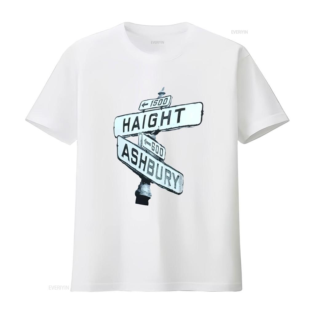 Haight Ashbury Street Sign San Francisco Pre Shrunk 100 Cotton Hand Screened T Shirt Vintage Washed Stylish Streetwear