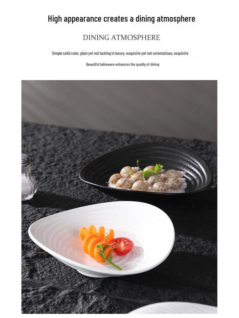 Irregularly Shaped Ceramic Salad Bowl for Restaurants - Deep Plate for French Desserts