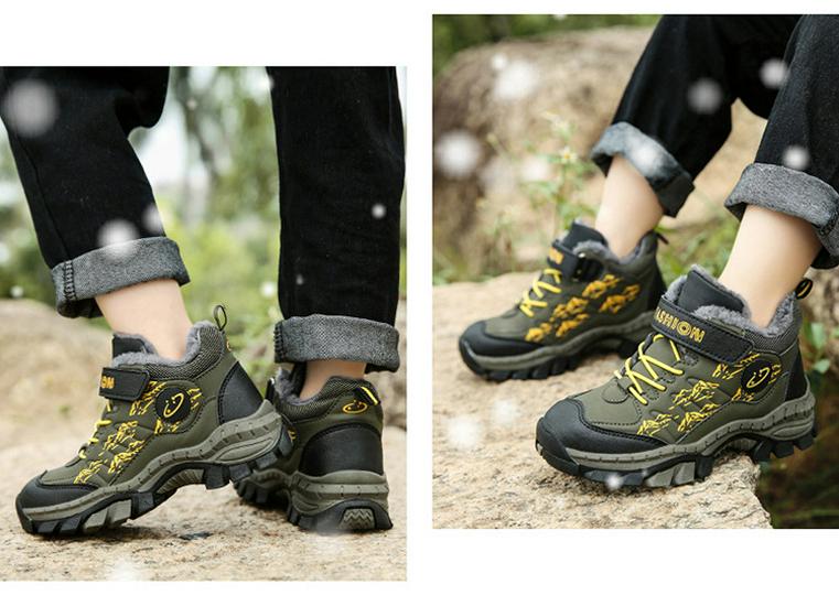 Boys' Fleece-Lined Snow Boots with Steel Claws for Older Children - Thick, Warm Cotton Shoes for Winter Outdoor Use