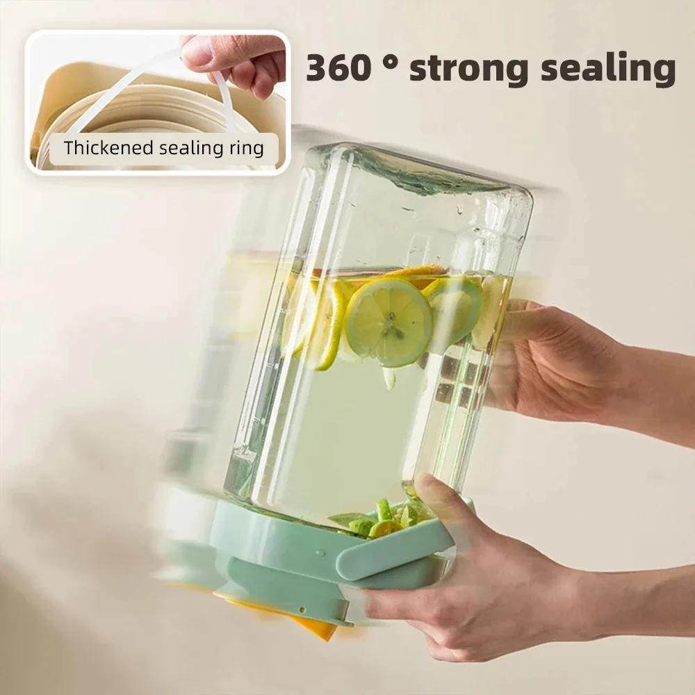 2.3/3.5l Refrigerator Cold Water Bottle With Faucet Large Iced Beverage Dispenser Beverage Juice Dispenser Kitchen Drinkware