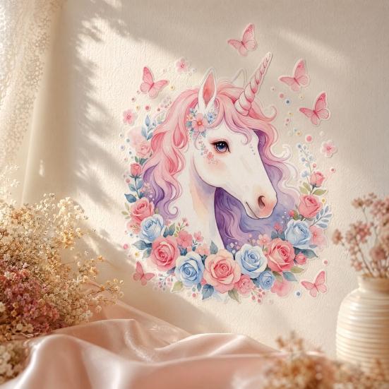 Yousheng Static Window Cling, Unicorn Pattern Wall Decal, Waterproof Removable No Glue Mark Glass Sticker, Ceramic Tiles Bedroom