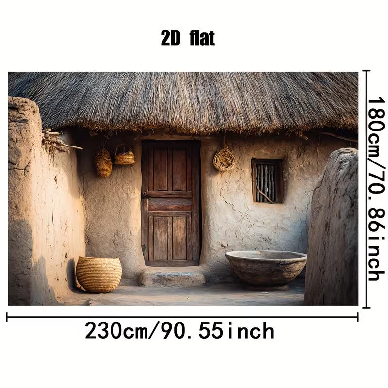Rustic Adobe Cottage Backdrop Vintage Old Mud House Scene Background for Portrait Photography