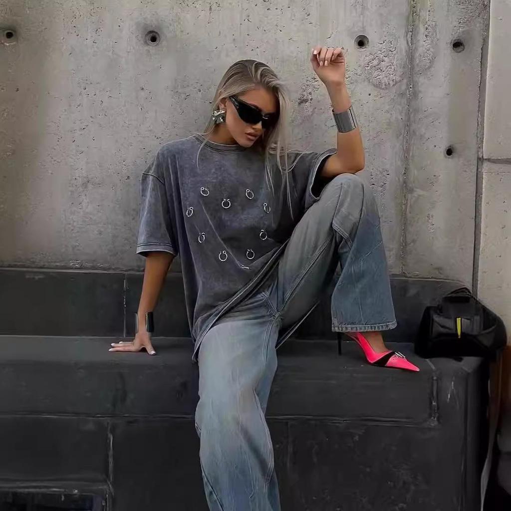 100% Pure Cotton Retro Distressed Minimalist Print Short Sleeve T-Shirt