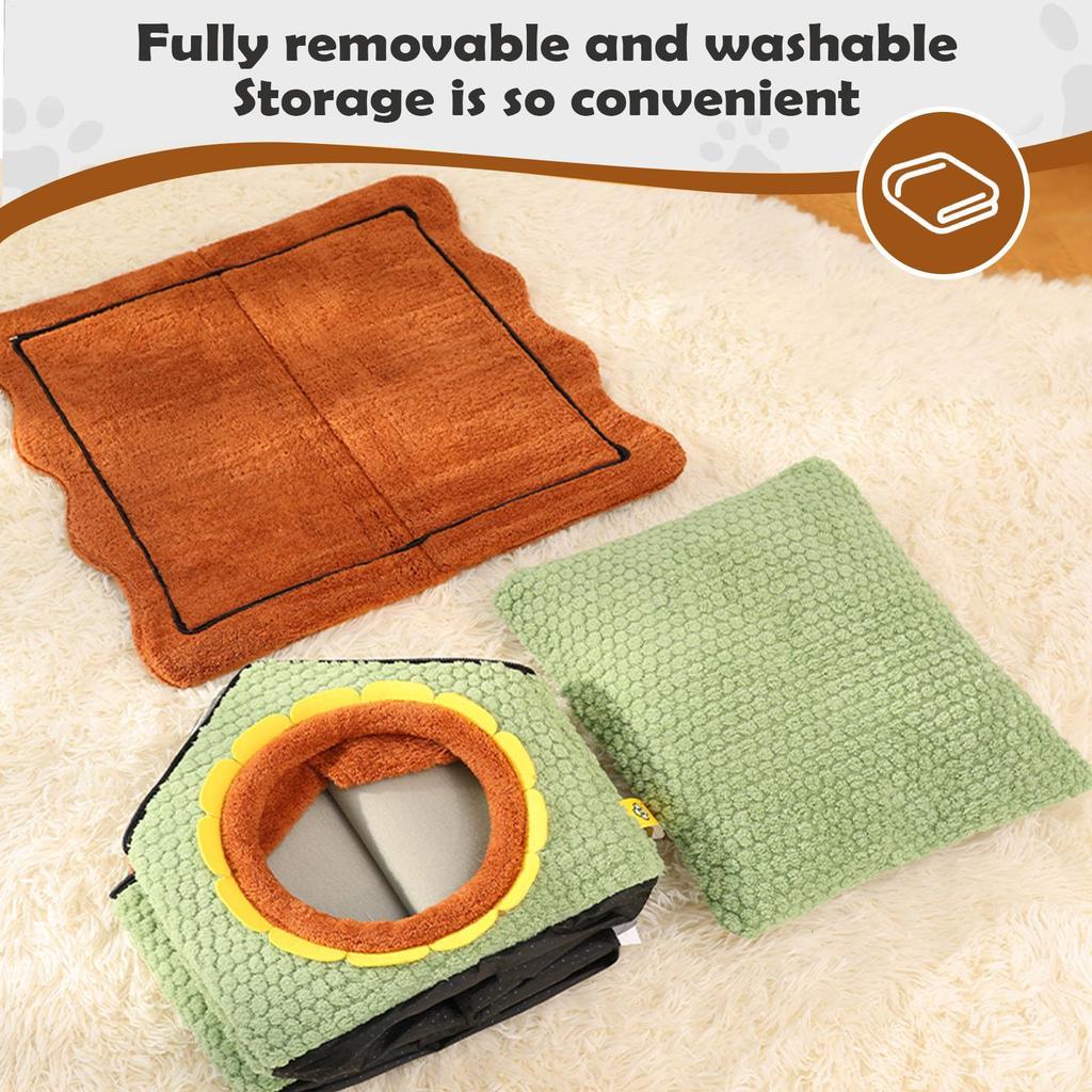 Winter Cat Houses Washable Warm Shelter Sunflower Door Design Removable Cat Bed Cave for Kittens Small Pets Play Corner