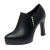 Weiches Leder High Heel Wasserdicht Plateau Elegant Tiefer Ausschnitt Damen Einzelne Schuhe Damen Modische Laufsteg Lederschuhe