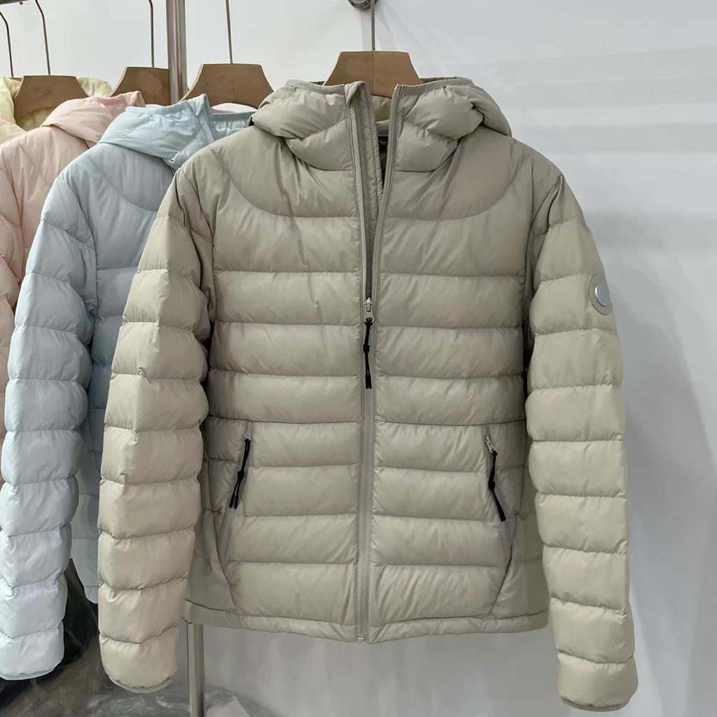 Light and thin ribs down jacket women's short white duck down winter new hooded couple warm casual jacket