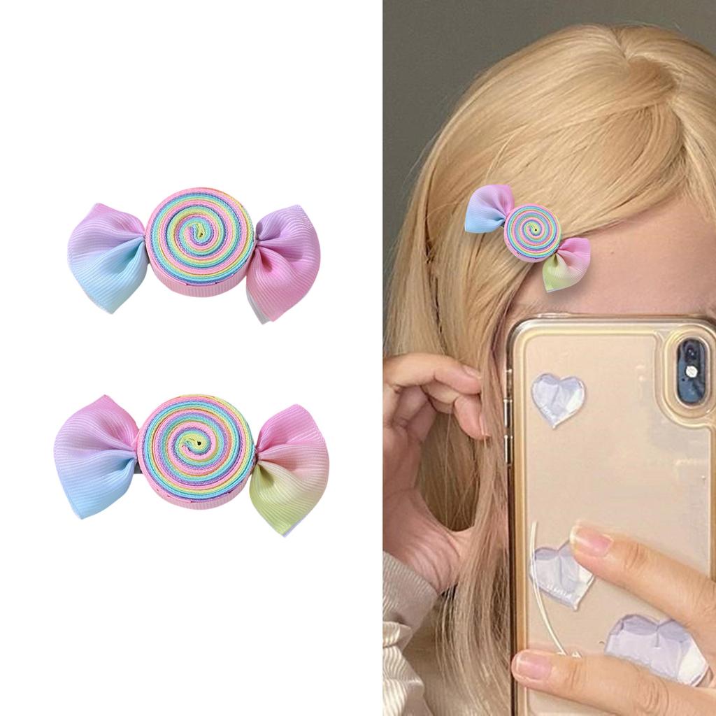 2 Pieces Cute Hair Clips Set Fashion Accessories Hairpin with Flowers Fruits and Rainbow Designs Hairpieces for Girls