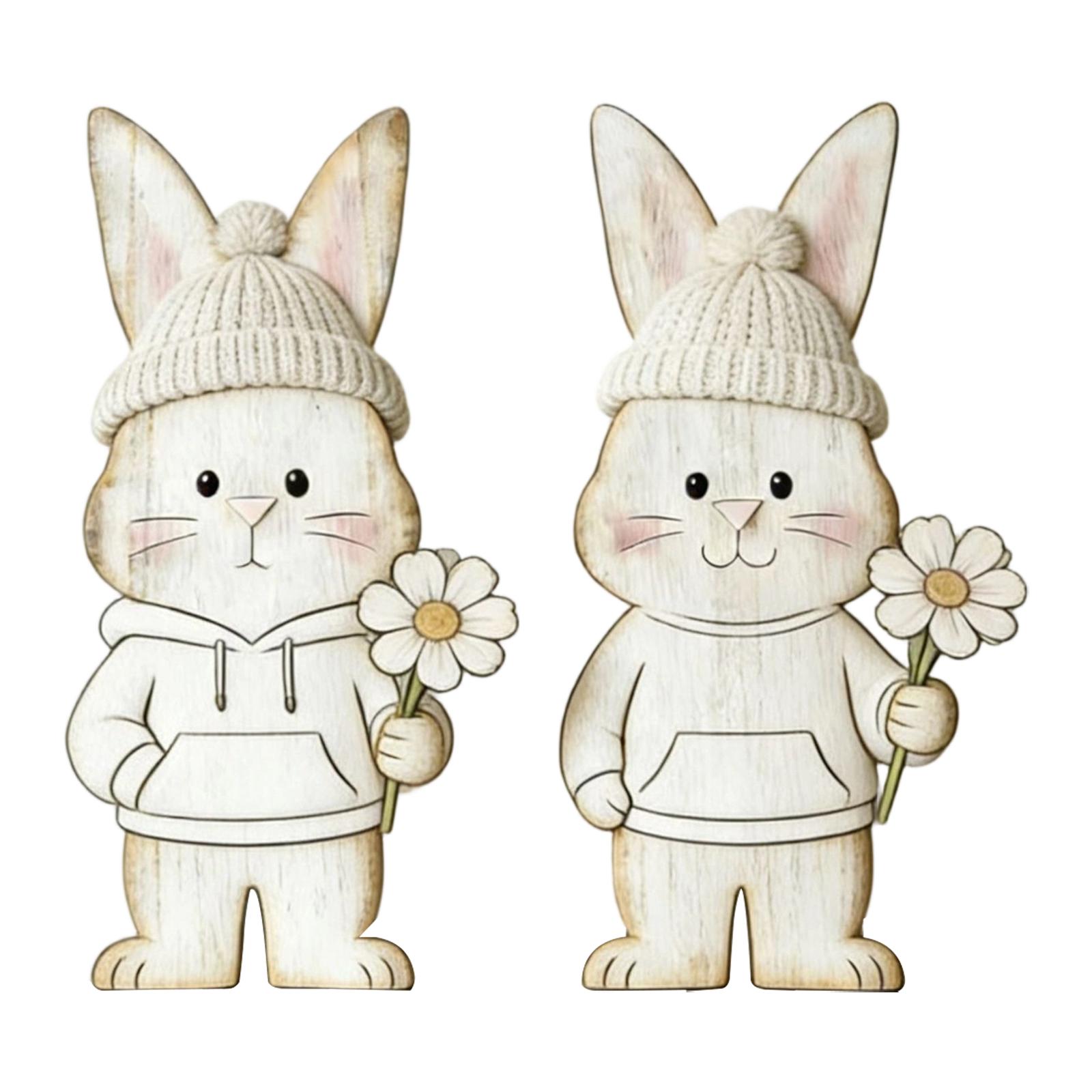 

Nordic Style Wooden Bunny Figurines Home Decoration Couple Rabbit Ornaments Wearing Glasses Handmade Craftwork Set One Size