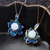 Meier Cloisonné lotus pendant, lotus necklace, enamel jade pendant, retro titanium steel clavicle chain