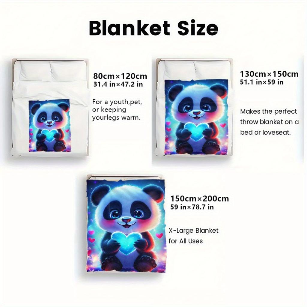 Cute Panda Holding Glowing Heart Fleece Blanket Magical Night Sky Design Soft Flannel Throw Blanket for Kids Bedroom Decor Cozy