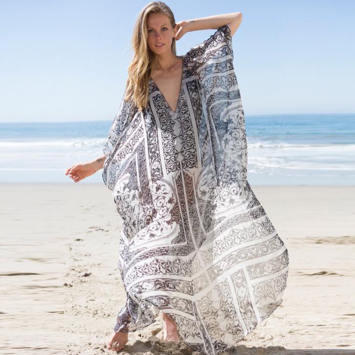 

Черно-белый шифоновый принт длинный халат накидка для бикини One Size