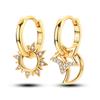 925 Silver Golden Earring Women CZ Zircon Hoop Ear Studs Sparkling Pave Moon Star Earring Wedding Anniversary Gift
