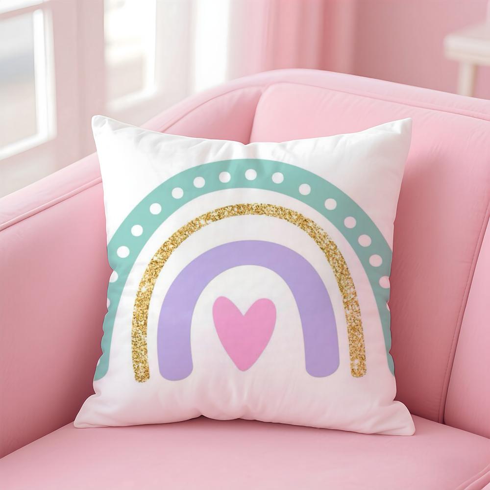 Rainbow Print Cushion Cover Linen Pillowcase Cover Soft Decor for Sofa Home Room