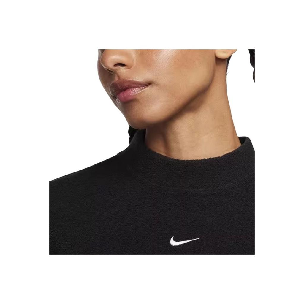 Nike Velvet Fleece-Lined Half-Zip Short Crop Long-Sleeve Casual T-Shirt Women Tops Black FN3620-010