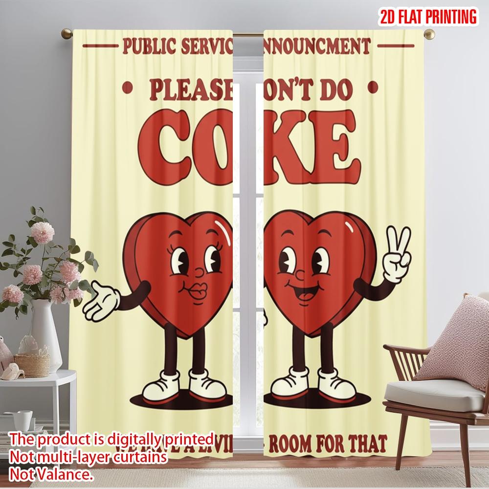 

2pcs 2D flat printing Curtains Retro hearts public announcement 100% Polyester Without Electricity Seasonal Party & Holiday 52.50×116.00 CM 2pcs