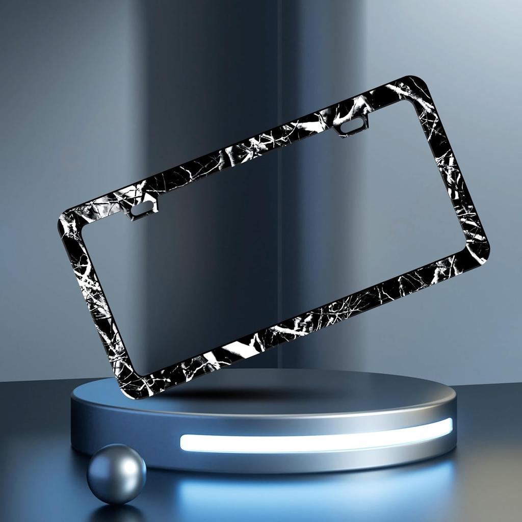 Black White Camouflage License Plate Frame Branches Trunks Camo License Plate Frames Personalise Stainless Steel Funny Design Compatible With