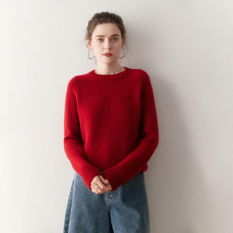 Women's Thick Three-Strand Cashmere Drop-Shoulder Sweater - 2025 Autumn/Winter Collection, Round Neck Base Layer Top