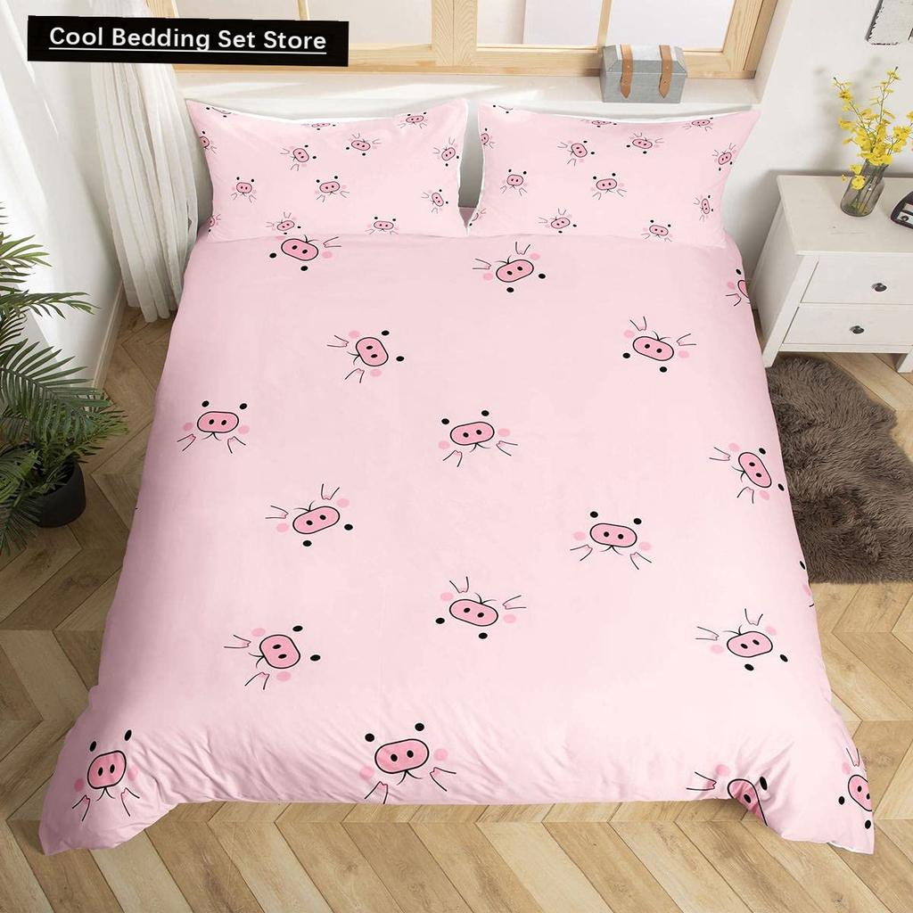 Pink Cartoon Animal King Queen Duvet Cover Kawaii Panda Pattern Bedding Set for Kids Girls Wildlife 2/3pcs Polyester Quilt Cover