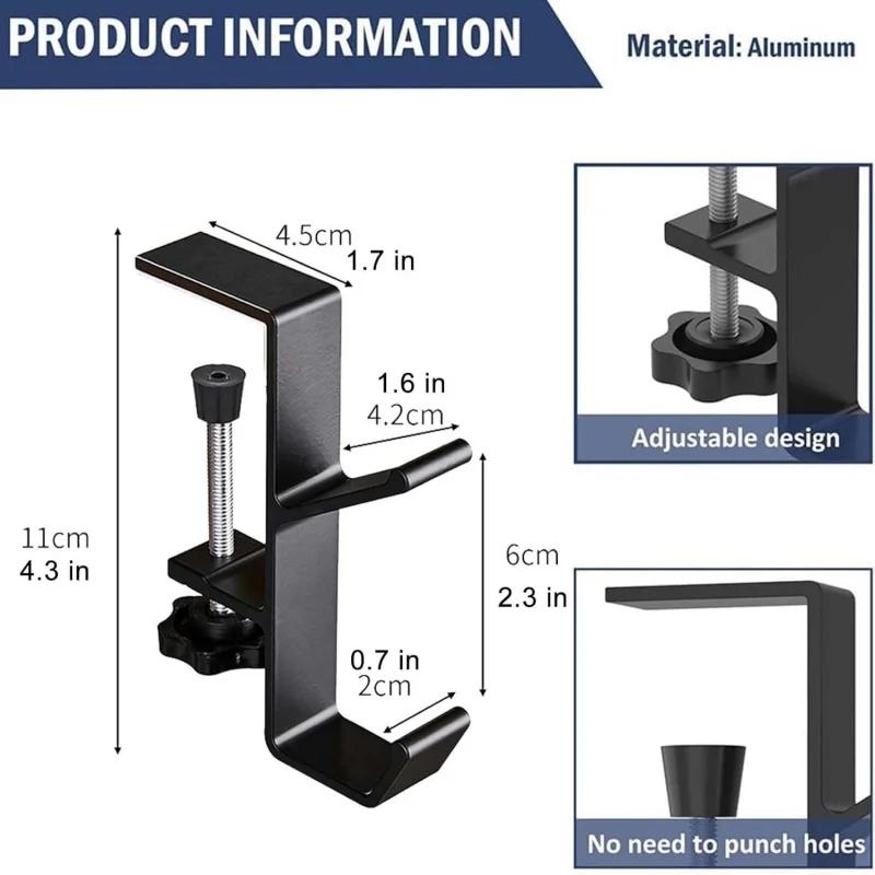 Multi-purpose Desk Edge Double Hooks Punch-free Desk Hanger Adjustable Backpack Storage Hanging Hook Office Home Table Organizer