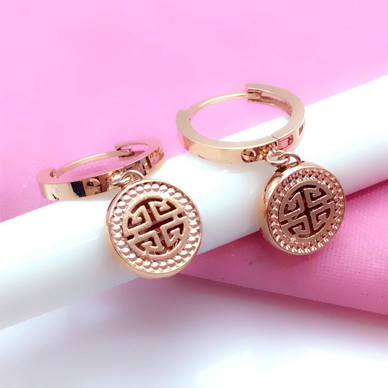 Серьги-Благословение Фиолетовое Золото, Блестящее Цветное Золото, Простой и Элегантный Характер, Серьги с Покрытием из Розового Золота.