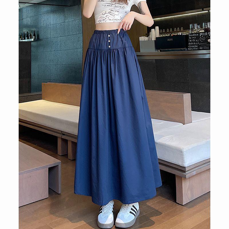 

Fall Sweet New Arrival K-style Artsy White Lined Three-Button A- line High Waist Cover Skirt Long Skirt for Women Dark Blue 4XL(Large size)