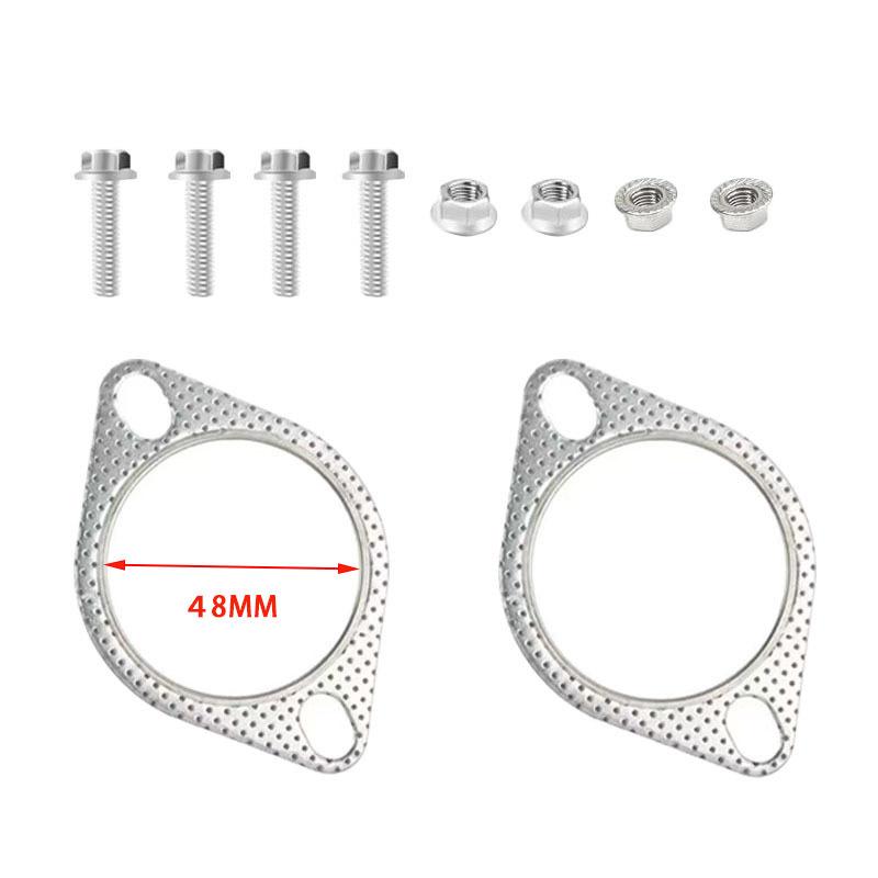2 Bolt Exhaust Flange Gasket Kit, Car Exhaust Seal Gasket with Bolts Nuts Washers, Diamond 2 Hole for Auto Exhaust Repair